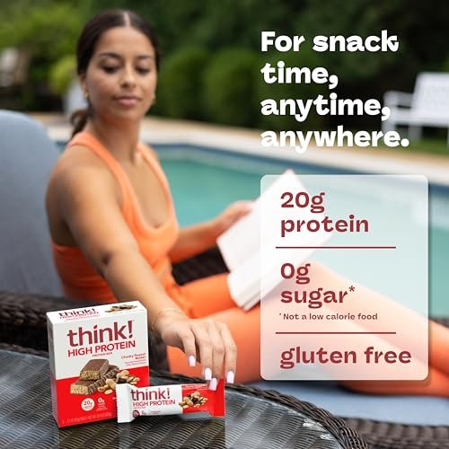 think! Protein Riegel, High Protein Snack, Glutenfrei, Koscher, Chunky Peanut Butter, 2,1 oz pro Riegel, 10er Pack (Verpackung kann variieren)