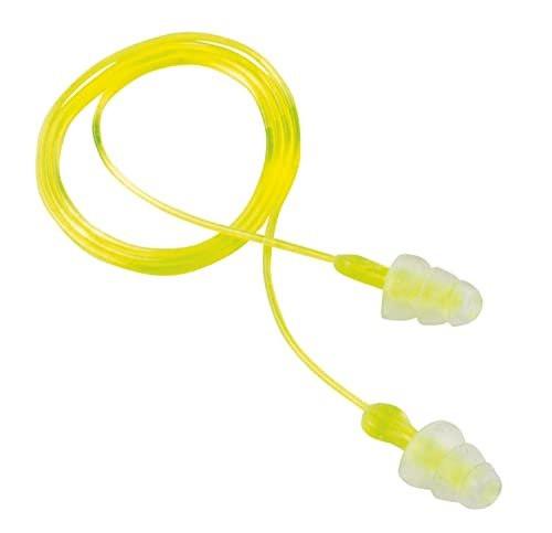 Peltor Sport Tri-Flange Corded Reusable Earplugs, 3 Paar, Geräuschdämmung NRR 26 dB, Bequeme Passform, Ideal für Schießstand, Schießen & Jagd, Waschbar und mit Kordel, Neon Gelb (97317-10C)