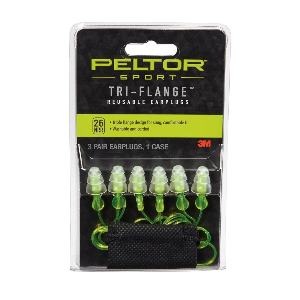 Peltor Sport Tri-Flange Corded Reusable Earplugs, 3 Paar, Geräuschdämmung NRR 26 dB, Bequeme Passform, Ideal für Schießstand, Schießen & Jagd, Waschbar und mit Kordel, Neon Gelb (97317-10C)