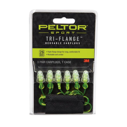 Peltor Sport Tri-Flange Corded Reusable Earplugs, 3 Paar, Geräuschdämmung NRR 26 dB, Bequeme Passform, Ideal für Schießstand, Schießen & Jagd, Waschbar und mit Kordel, Neon Gelb (97317-10C)