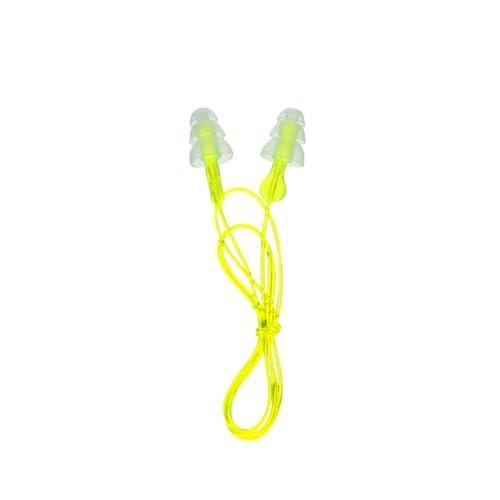 Peltor Sport Tri-Flange Corded Reusable Earplugs, 3 Paar, Geräuschdämmung NRR 26 dB, Bequeme Passform, Ideal für Schießstand, Schießen & Jagd, Waschbar und mit Kordel, Neon Gelb (97317-10C)