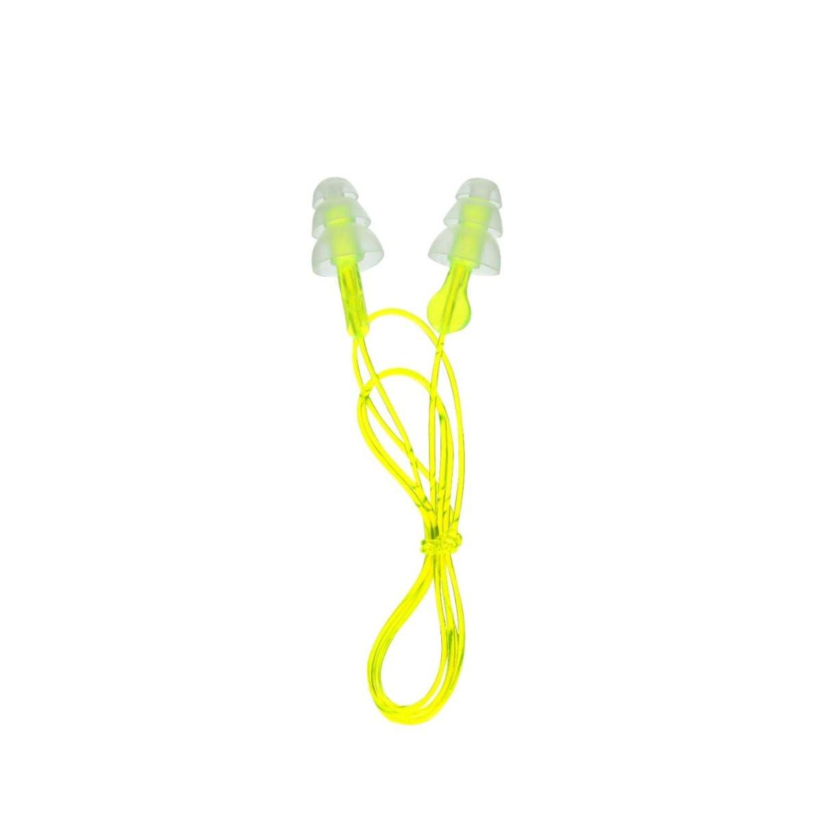 Peltor Sport Tri-Flange Corded Reusable Earplugs, 3 Paar, Geräuschdämmung NRR 26 dB, Bequeme Passform, Ideal für Schießstand, Schießen & Jagd, Waschbar und mit Kordel, Neon Gelb (97317-10C)