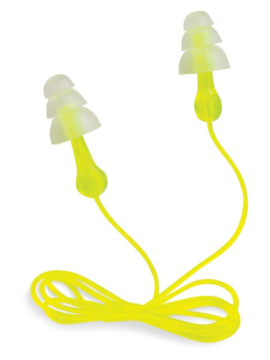 Peltor Sport Tri-Flange Corded Reusable Earplugs, 3 Paar, Geräuschdämmung NRR 26 dB, Bequeme Passform, Ideal für Schießstand, Schießen & Jagd, Waschbar und mit Kordel, Neon Gelb (97317-10C)