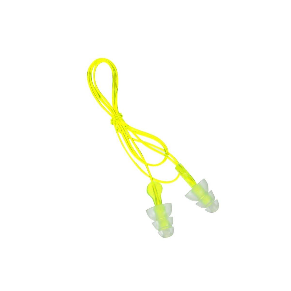 Peltor Sport Tri-Flange Corded Reusable Earplugs, 3 Paar, Geräuschdämmung NRR 26 dB, Bequeme Passform, Ideal für Schießstand, Schießen & Jagd, Waschbar und mit Kordel, Neon Gelb (97317-10C)