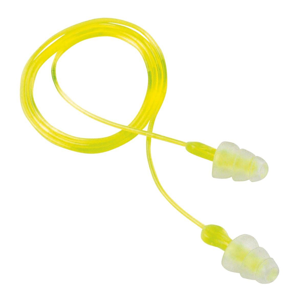 Peltor Sport Tri-Flange Corded Reusable Earplugs, 3 Paar, Geräuschdämmung NRR 26 dB, Bequeme Passform, Ideal für Schießstand, Schießen & Jagd, Waschbar und mit Kordel, Neon Gelb (97317-10C)