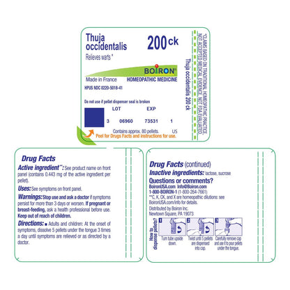 Boiron Thuja Occidentalis 200Ck Homöopathisches Mittel gegen Warzen – 80 Kügelchen