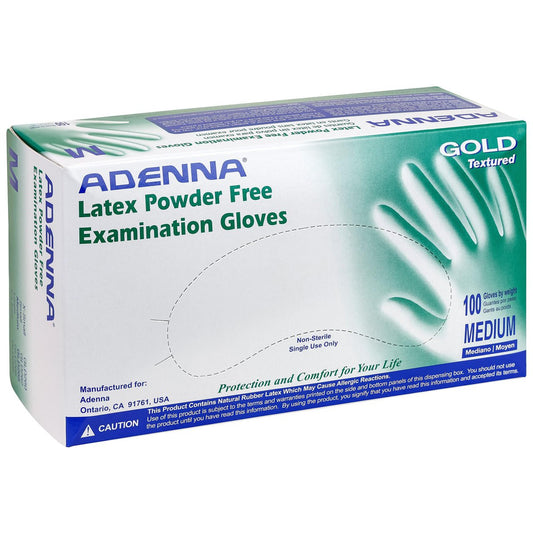 Adenna GLD265 Gold 6 mil Latex-Einmalhandschuhe, puderfrei, medizinische Qualität, Weiß, Größe M, 100 Stück