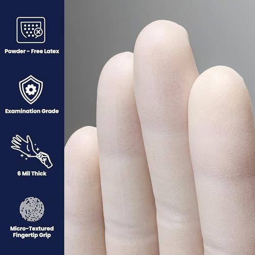 Adenna GLD265 Gold 6 mil Latex-Einmalhandschuhe, puderfrei, medizinische Qualität, Weiß, Größe M, 100 Stück