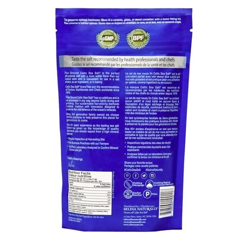 Celtic Sea Salt Feines Meersalz – Unraffiniertes Mineraliensalz, nachhaltig geerntet, GMP-zertifiziert, laborgeprüft – zum Backen, Kochen, für die Flüssigkeitszufuhr und den täglichen Gebrauch – 1 Pfund wiederverschließbarer Beutel