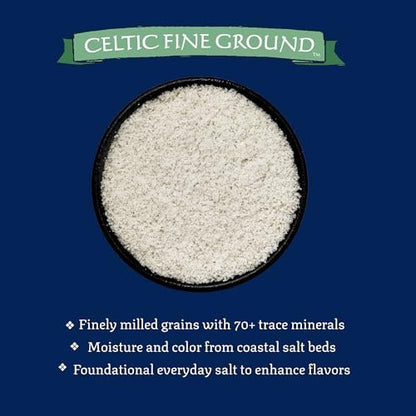 Celtic Sea Salt Feines Meersalz – Unraffiniertes Mineraliensalz, nachhaltig geerntet, GMP-zertifiziert, laborgeprüft – zum Backen, Kochen, für die Flüssigkeitszufuhr und den täglichen Gebrauch – 1 Pfund wiederverschließbarer Beutel