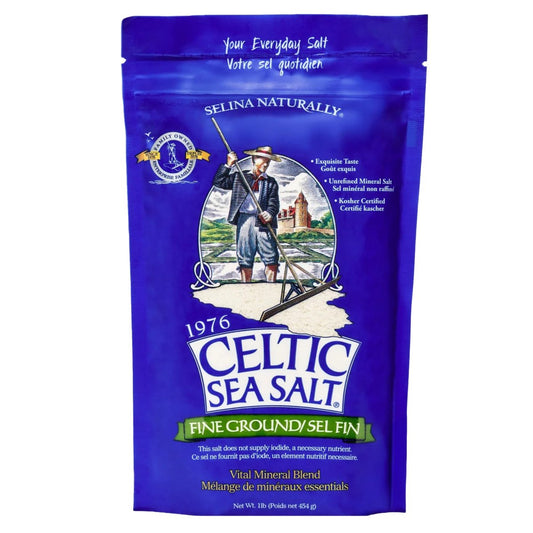 Celtic Sea Salt Feines Meersalz – Unraffiniertes Mineraliensalz, nachhaltig geerntet, GMP-zertifiziert, laborgeprüft – zum Backen, Kochen, für die Flüssigkeitszufuhr und den täglichen Gebrauch – 1 Pfund wiederverschließbarer Beutel