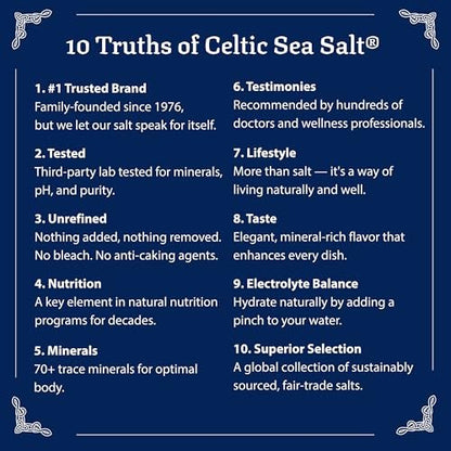 Celtic Sea Salt Feines Meersalz – Unraffiniertes Mineraliensalz, nachhaltig geerntet, GMP-zertifiziert, laborgeprüft – zum Backen, Kochen, für die Flüssigkeitszufuhr und den täglichen Gebrauch – 1 Pfund wiederverschließbarer Beutel