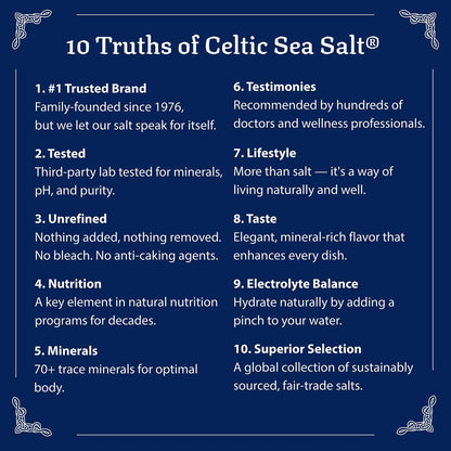Celtic Sea Salt Feines Meersalz – Unraffiniertes Mineraliensalz, nachhaltig geerntet, GMP-zertifiziert, laborgeprüft – zum Backen, Kochen, für die Flüssigkeitszufuhr und den täglichen Gebrauch – 1 Pfund wiederverschließbarer Beutel