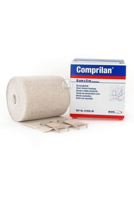 Comprilan Kurzzugbinde, 6 cm x 5 m gedehnt, Latexfreie Kompressionsbinde aus Baumwolle