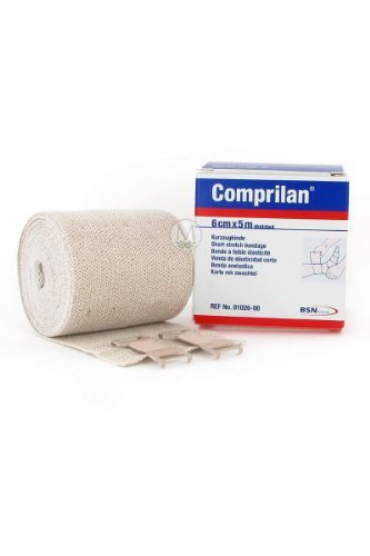 Comprilan Kurzzugbinde, 6 cm x 5 m gedehnt, Latexfreie Kompressionsbinde aus Baumwolle