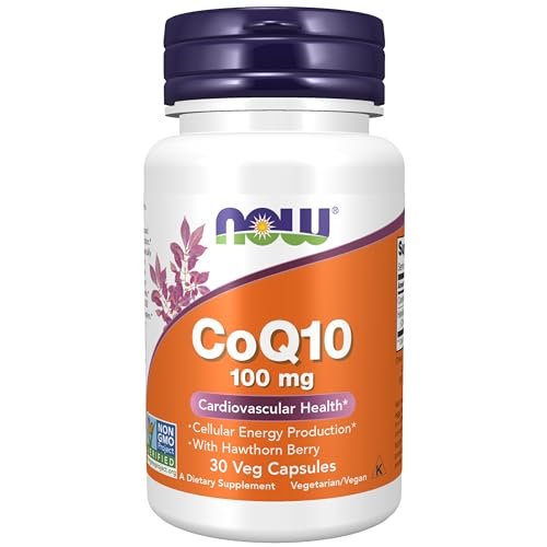 NOW Foods CoQ10 100 mg mit Weißdornbeere – 30 vegane Kapseln, pharmazeutische Qualität, All-Trans-Form durch Fermentation