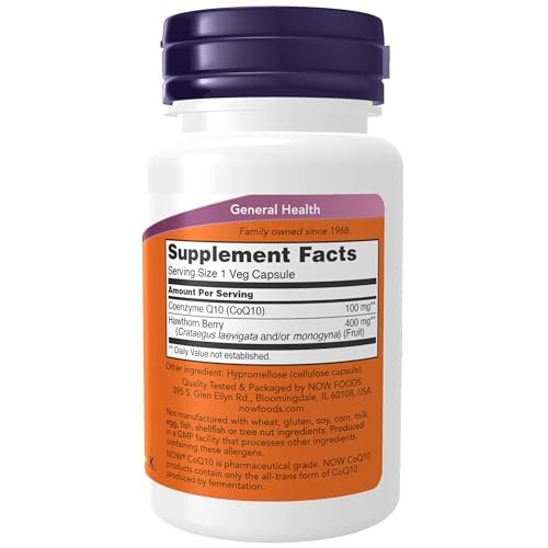 NOW Foods CoQ10 100 mg mit Weißdornbeere – 30 vegane Kapseln, pharmazeutische Qualität, All-Trans-Form durch Fermentation