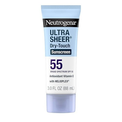 Neutrogena Ultra Sheer Dry-Touch Sonnenschutz Lotion SPF 55 für Gesicht und Körper, Leichte Nicht Fettende Breitband UVA/UVB Schutz, Wasserbeständig (80 Min), 89 ml