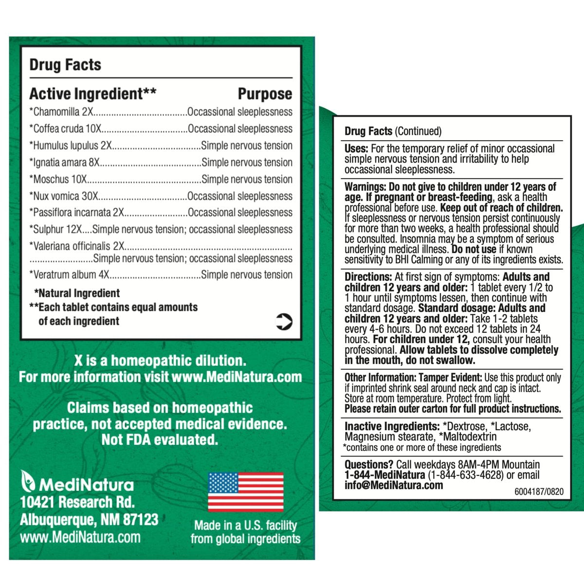 MediNatura BHI Beruhigungsunterstützung Tabletten – Natürliche, pflanzliche Hilfe bei einfacher nervöser Anspannung, Reizbarkeit & Schlaflosigkeit – Entspannung & nächtliche Unterstützung – 100 Stück