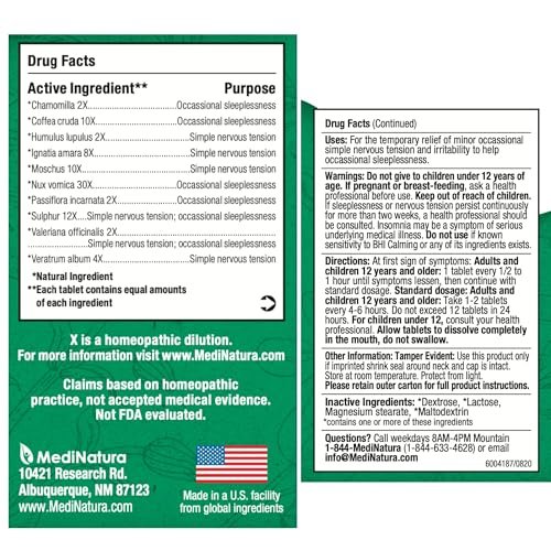 MediNatura BHI Beruhigungsunterstützung Tabletten – Natürliche, pflanzliche Hilfe bei einfacher nervöser Anspannung, Reizbarkeit & Schlaflosigkeit – Entspannung & nächtliche Unterstützung – 100 Stück