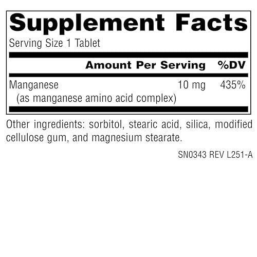 Source Naturals Mangan, Aminosäurekomplex – Unterstützt die Energieproduktion* – 10 mg – 250 Tabletten