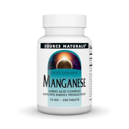 Source Naturals Mangan, Aminosäurekomplex – Unterstützt die Energieproduktion* – 10 mg – 250 Tabletten