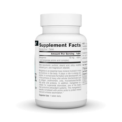 Source Naturals Mangan, Aminosäurekomplex – Unterstützt die Energieproduktion* – 10 mg – 250 Tabletten
