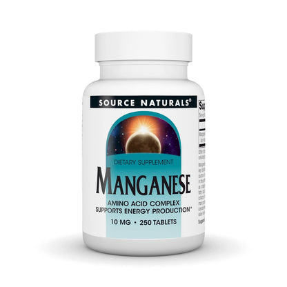 Source Naturals Mangan, Aminosäurekomplex – Unterstützt die Energieproduktion* – 10 mg – 250 Tabletten