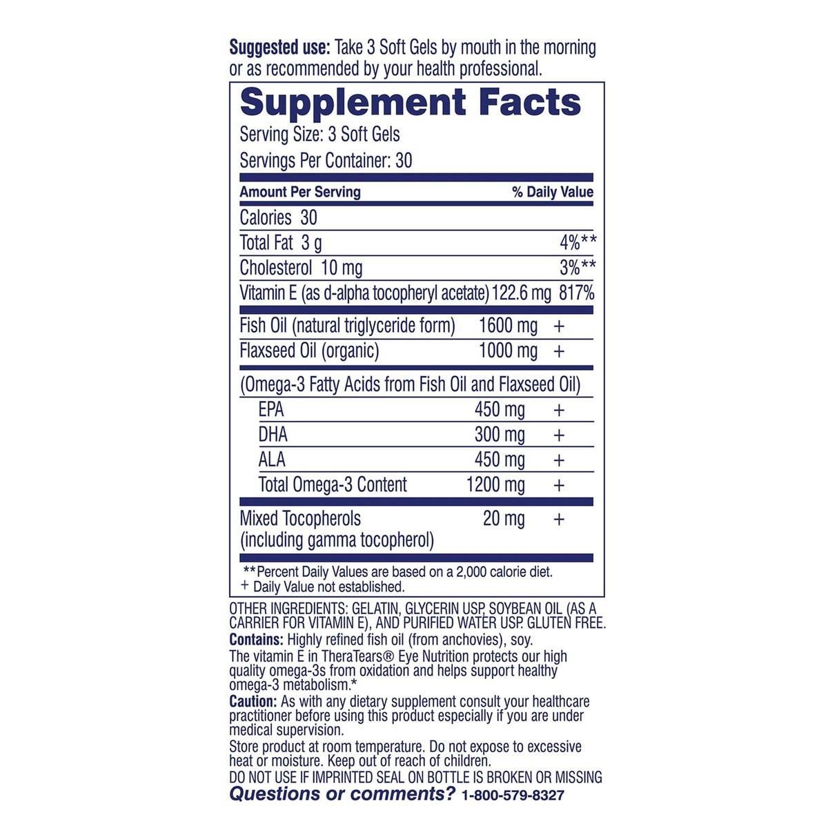 TheraTears Omega-3 Supplement 1200mg – 90 Kapseln für gesunde Augen