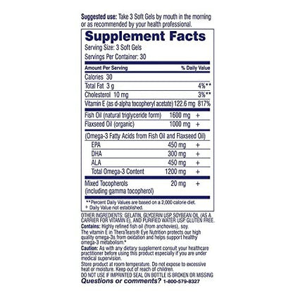 TheraTears Omega-3 Nahrungsergänzungsmittel für die Augengesundheit, 1200mg Fischöl und Bio-Leinöl mit Vitamin E, 180 Kapseln