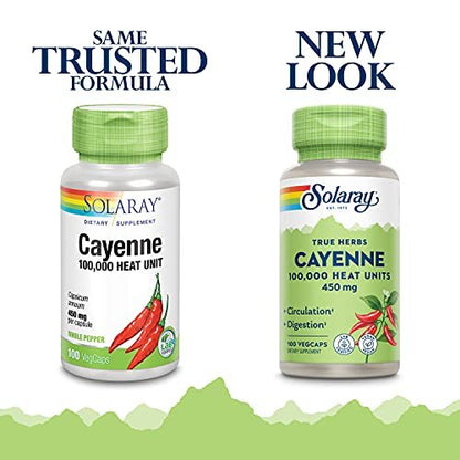 Solaray Cayenne 100.000 Hitzeeinheiten – Cayennepfeffer Kapseln für Männer & Frauen, Capsaicin-Präparat zur Unterstützung der Gesundheit – 100 VegCaps