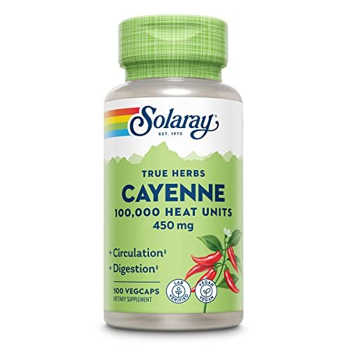 Solaray Cayenne 100.000 Hitzeeinheiten – Cayennepfeffer Kapseln für Männer & Frauen, Capsaicin-Präparat zur Unterstützung der Gesundheit – 100 VegCaps