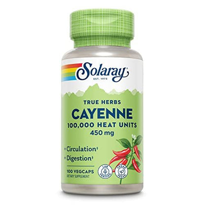Solaray Cayenne 100.000 Hitzeeinheiten – Cayennepfeffer Kapseln für Männer & Frauen, Capsaicin-Präparat zur Unterstützung der Gesundheit – 100 VegCaps