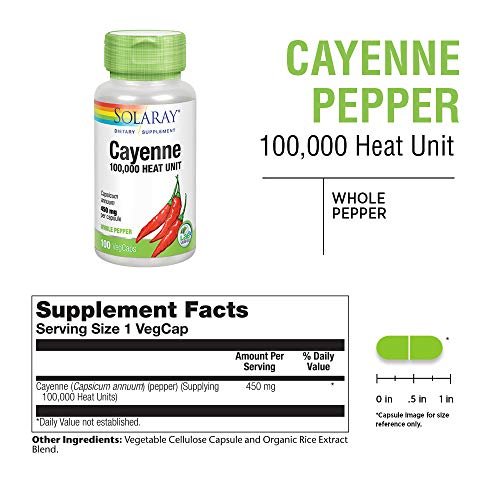 Solaray Cayenne 100.000 Hitzeeinheiten – Cayennepfeffer Kapseln für Männer & Frauen, Capsaicin-Präparat zur Unterstützung der Gesundheit – 100 VegCaps