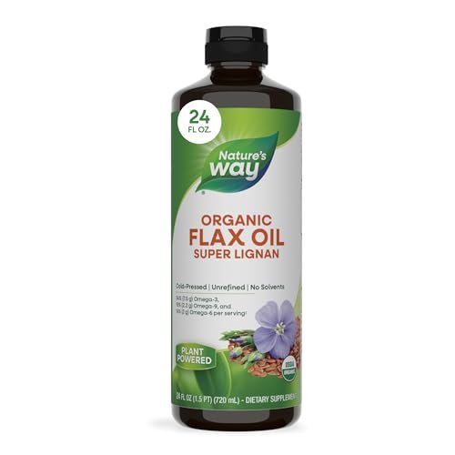Nature's Way Bio-Leinöl Super Lignan, kaltgepresstes Leinsamenöl mit Omega-3 ALA, unraffiniertes Bio-Leinöl, ungesüßt, 24 Fl Oz