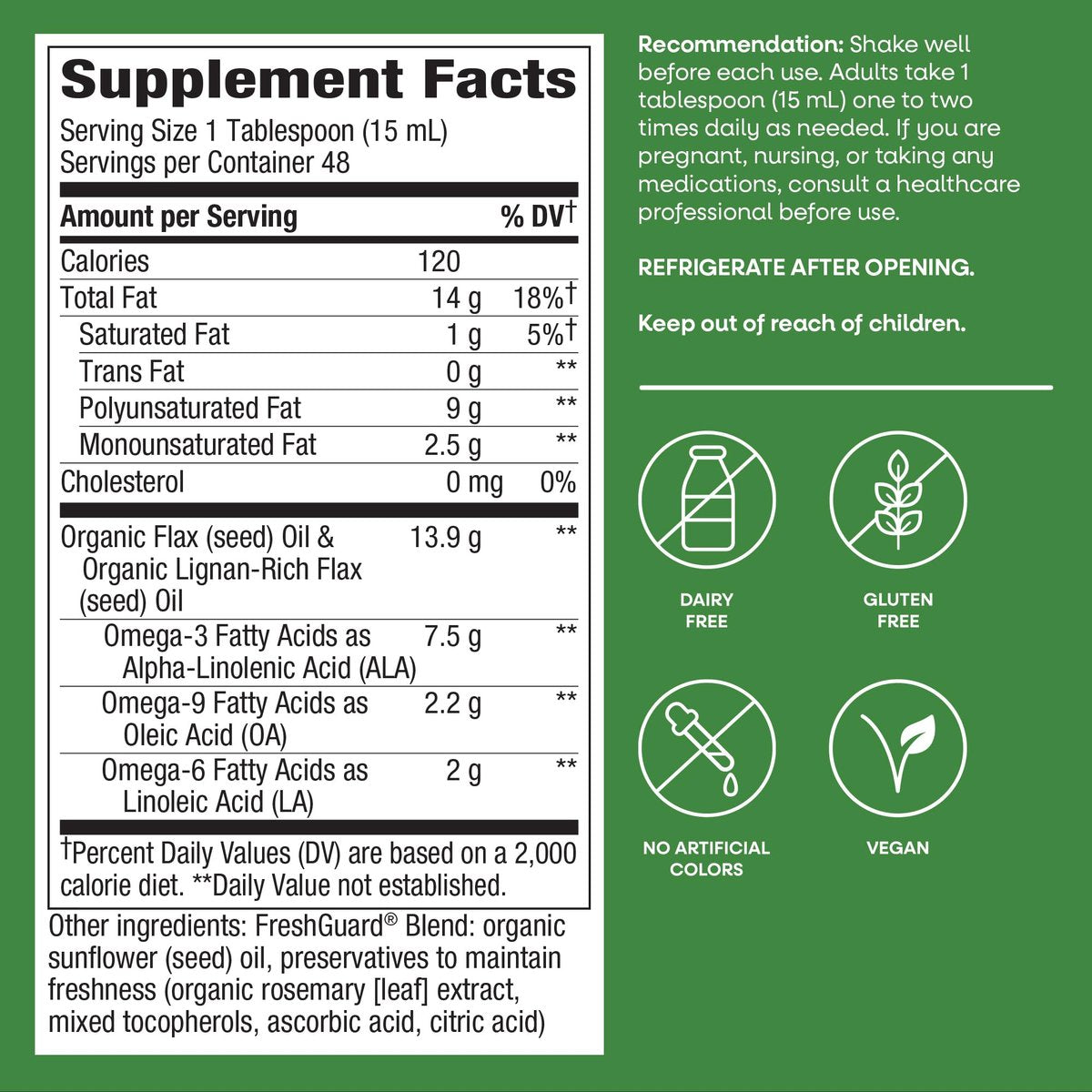 Nature's Way Bio-Leinöl Super Lignan, kaltgepresstes Leinsamenöl mit Omega-3 ALA, unraffiniertes Bio-Leinöl, ungesüßt, 24 Fl Oz