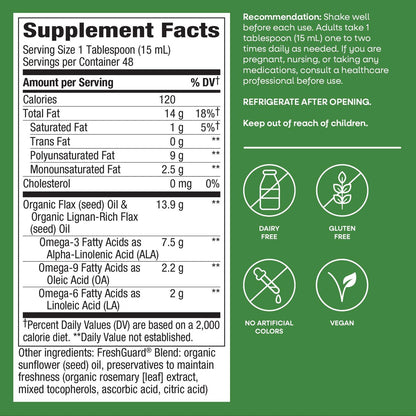 Nature's Way Bio-Leinöl Super Lignan, kaltgepresstes Leinsamenöl mit Omega-3 ALA, unraffiniertes Bio-Leinöl, ungesüßt, 24 Fl Oz