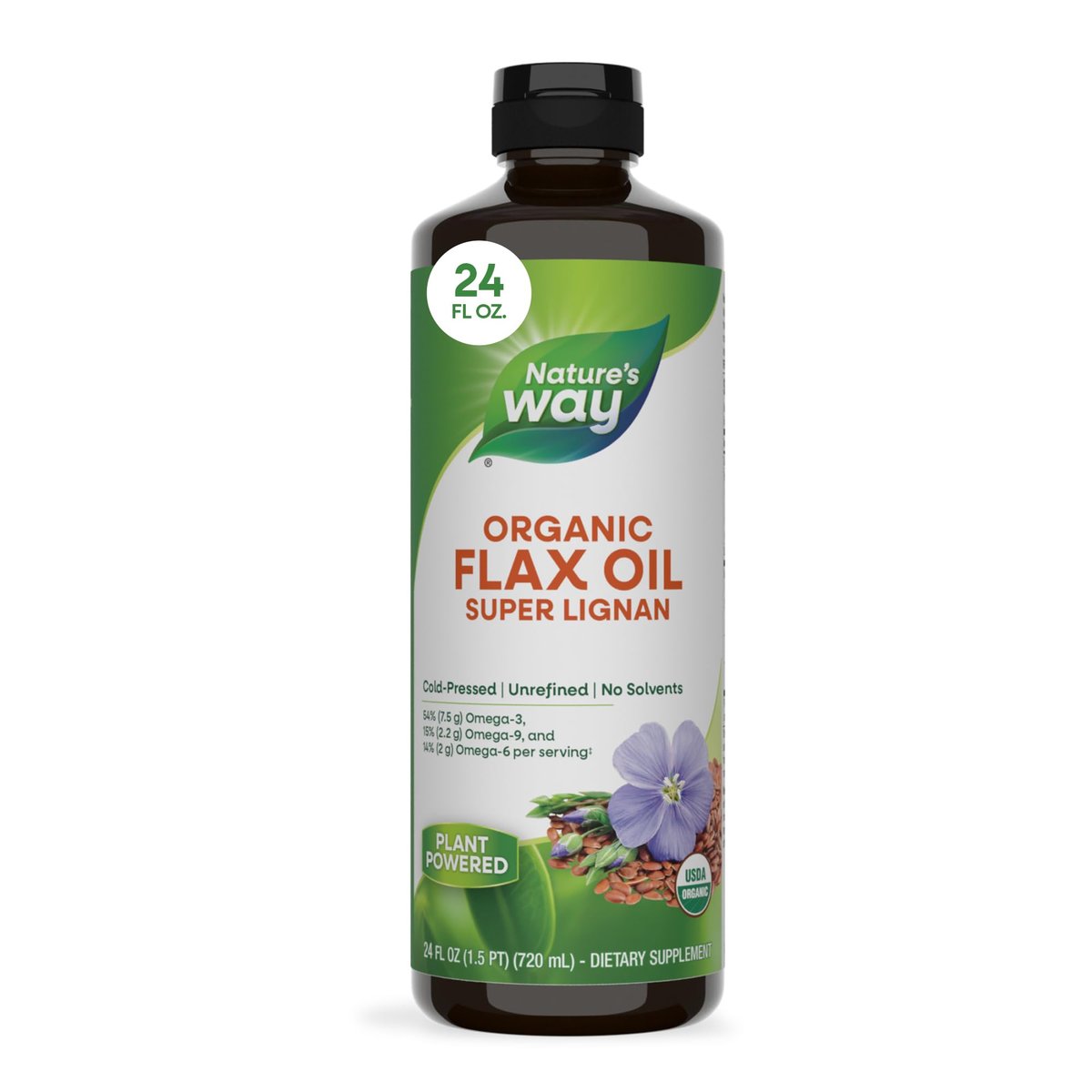 Nature's Way Bio-Leinöl Super Lignan, kaltgepresstes Leinsamenöl mit Omega-3 ALA, unraffiniertes Bio-Leinöl, ungesüßt, 24 Fl Oz