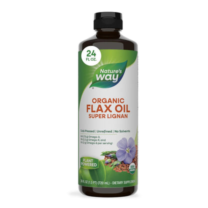 Nature's Way Bio-Leinöl Super Lignan, kaltgepresstes Leinsamenöl mit Omega-3 ALA, unraffiniertes Bio-Leinöl, ungesüßt, 24 Fl Oz