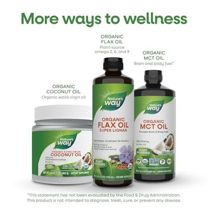 Nature's Way Bio-Leinöl Super Lignan, kaltgepresstes Leinsamenöl mit Omega-3 ALA, unraffiniertes Bio-Leinöl, ungesüßt, 24 Fl Oz