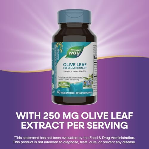 Nature's Way Olivenblatt Premium Extrakt – 20 % Oleuropein, unterstützt die Herzgesundheit*, 250 mg pro Portion, Non-GMO Project verifiziert, 60 vegane Kapseln