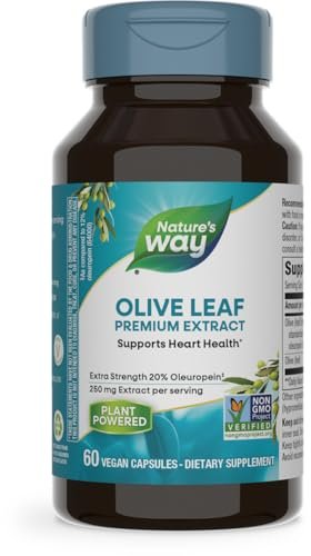 Nature's Way Olivenblatt Premium Extrakt – 20 % Oleuropein, unterstützt die Herzgesundheit*, 250 mg pro Portion, Non-GMO Project verifiziert, 60 vegane Kapseln