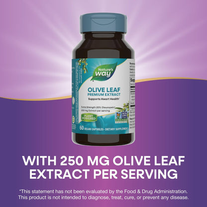 Nature's Way Olivenblatt Premium Extrakt – 20 % Oleuropein, unterstützt die Herzgesundheit*, 250 mg pro Portion, Non-GMO Project verifiziert, 60 vegane Kapseln