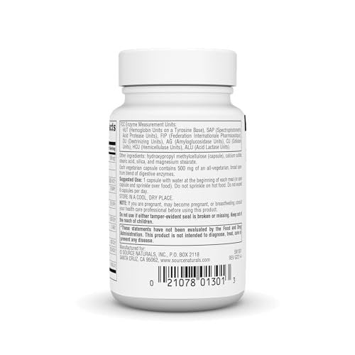 Source Naturals Essential Enzymes 500mg – Bio-Aligned Mehrfachenzym-Komplex für die Verdauung, gegen Blähungen und Verstopfung – 60 vegane Kapseln