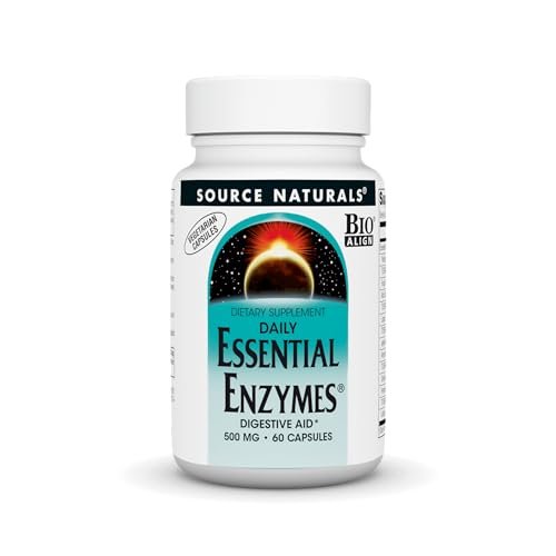 Source Naturals Essential Enzymes 500mg – Bio-Aligned Mehrfachenzym-Komplex für die Verdauung, gegen Blähungen und Verstopfung – 60 vegane Kapseln