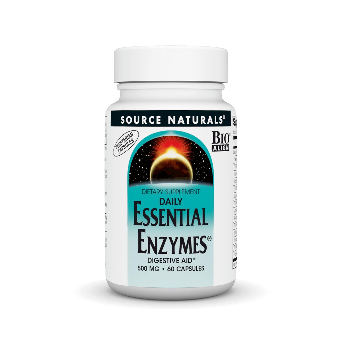 Source Naturals Essential Enzymes 500mg – Bio-Aligned Mehrfachenzym-Komplex für die Verdauung, gegen Blähungen und Verstopfung – 60 vegane Kapseln