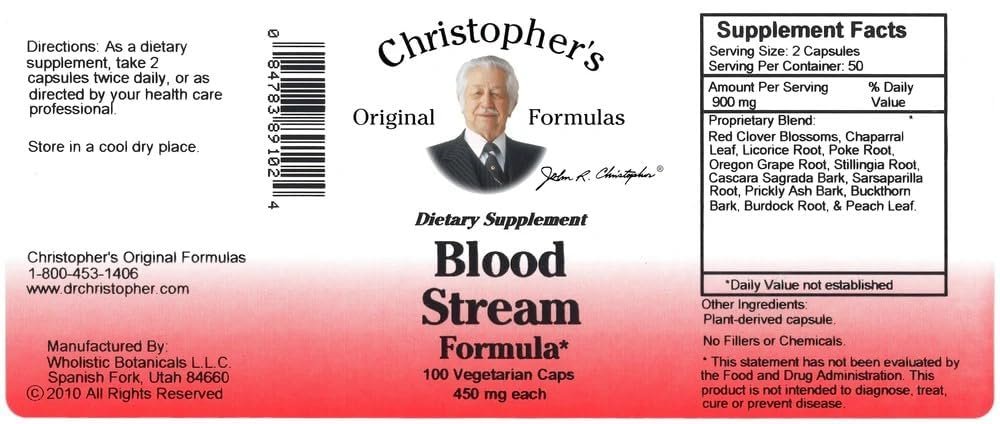 Christopher's Original Formulas Blood Stream Formula – Blutkreislauf-Unterstützung für reines Blut und gesunde Venen (100 Kapseln)
