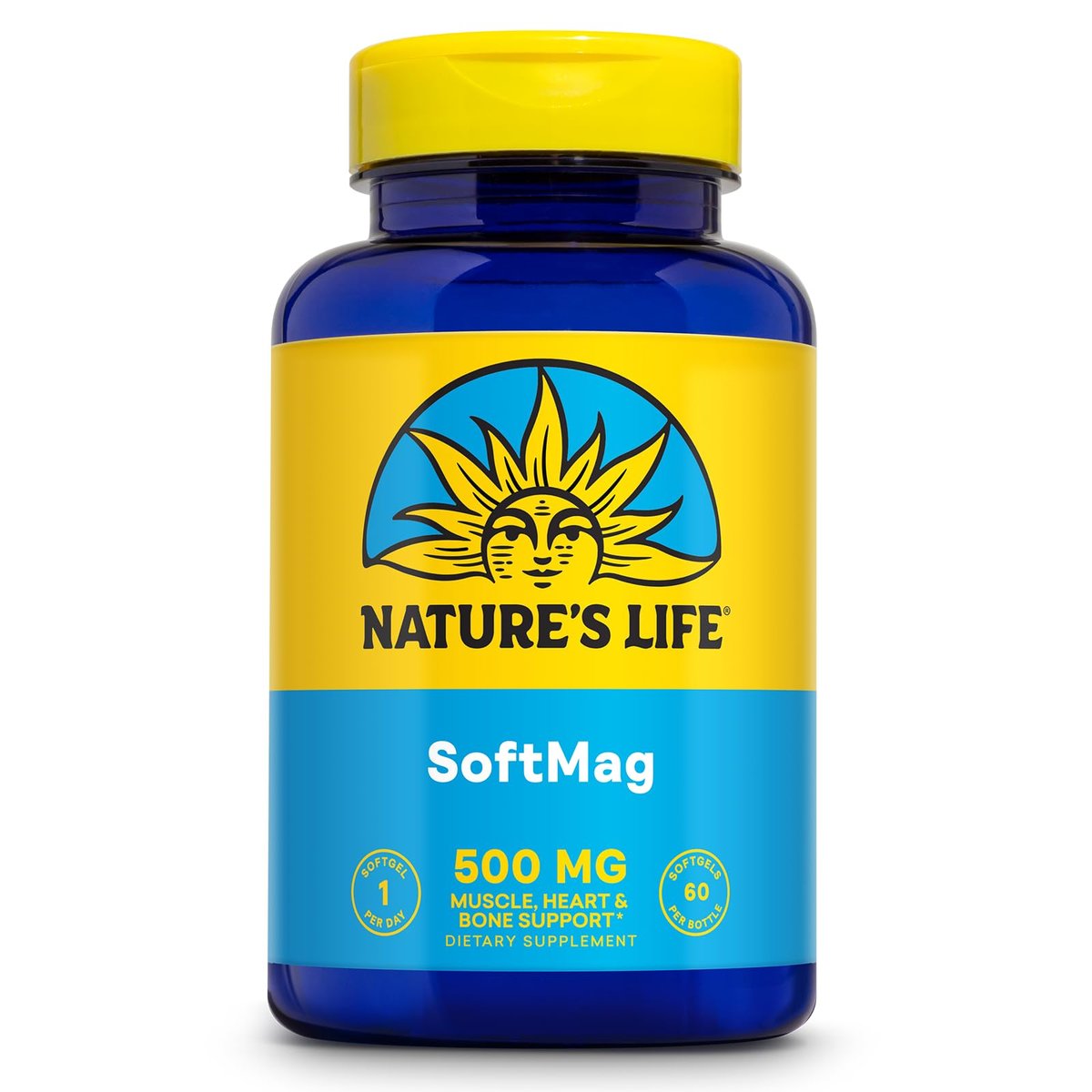 NATURE'S LIFE SoftMag 500 mg – Magnesium-Komplex für Knochen-, Muskel- und Herzgesundheit – Leicht zu schluckende Softgels – 60-Tage-Garantie, 60 Portionen, 60 Stück