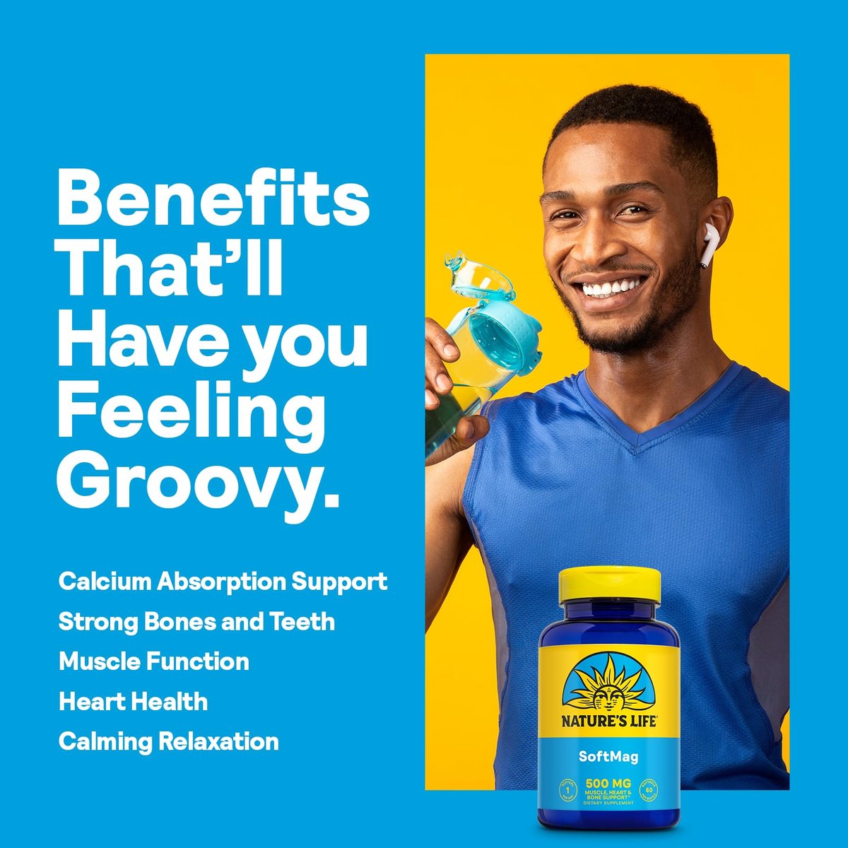 NATURE'S LIFE SoftMag 500 mg – Magnesium-Komplex für Knochen-, Muskel- und Herzgesundheit – Leicht zu schluckende Softgels – 60-Tage-Garantie, 60 Portionen, 60 Stück