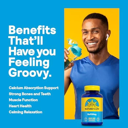 NATURE'S LIFE SoftMag 500 mg – Magnesium-Komplex für Knochen-, Muskel- und Herzgesundheit – Leicht zu schluckende Softgels – 60-Tage-Garantie, 60 Portionen, 60 Stück